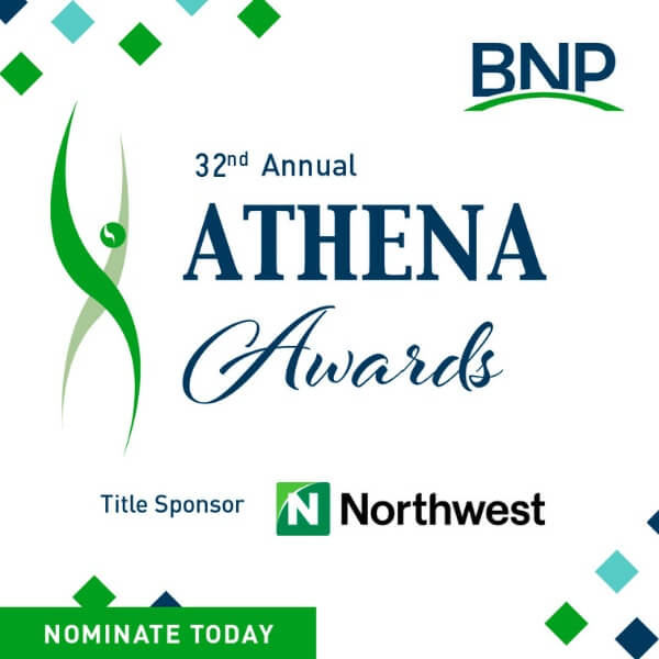 Blue and Green logo for the 32nd Annual Athena Awards